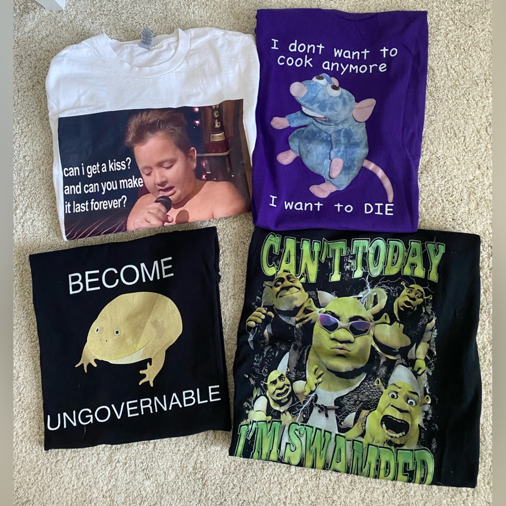 Bundle of 4 Unisex Meme Tee Shirts Size Large, Gibby size XL